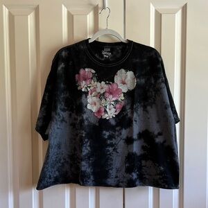 ❤️ 3 for $15. Gildan Disney Black Tie-Dye Shirt with Pink Floral Design